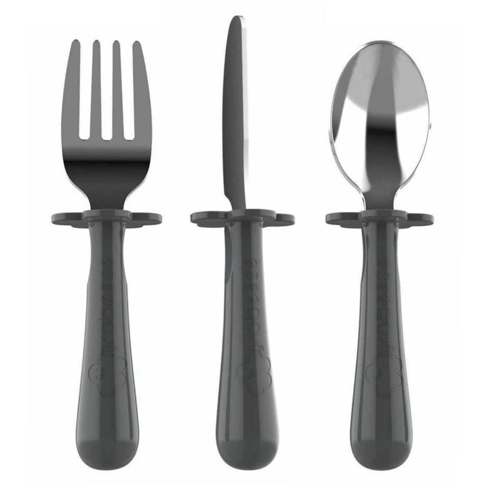 GRABEASE 3 Piece UTENSILS Fork, Spoon & Curve-Tip Safety Knife for 18 Months